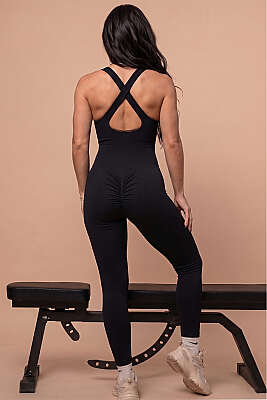 Arka Büzgülü Tulum Tayt Siyah - Spor Tulum