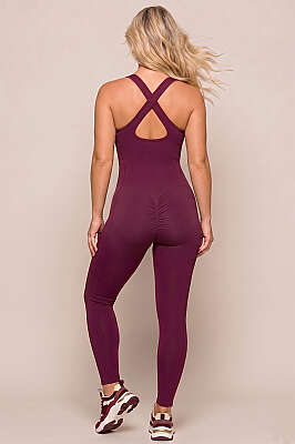 Arka Büzgülü Tulum Tayt Vişne - Spor Tulum