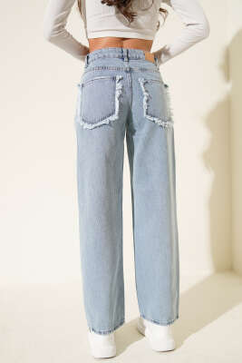 Arka Cep Püsküllü Kot Pantolon Kot Mavisi - Kadın Giyim Modelleri