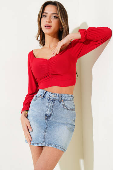 Arka Cepli Mini Kot Etek Kar Açık - Kadın Giyim Modelleri