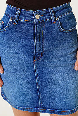 Arka Cepli Mini Kot Etek Mavi - Kadın Giyim Modelleri