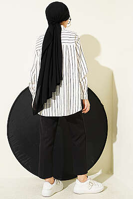 Arka Çift Pileli Çizgili Gömlek Beyaz - Gömlek