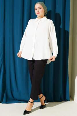 Arka Çift Pileli Çizgili Gömlek Ekru - Gömlek