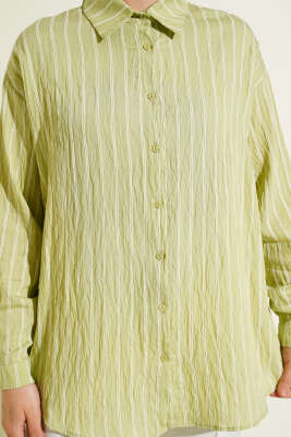 Arka Çift Pileli Çizgili Gömlek Su Yeşili - Gömlek