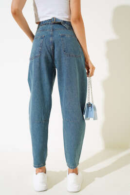 Arka Tokalı Diz Pensli Kot Pantolon Kahve Tint - Kadın Giyim Modelleri