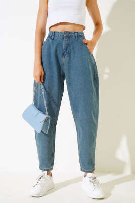 Arka Tokalı Diz Pensli Kot Pantolon Kahve Tint - Kadın Giyim Modelleri