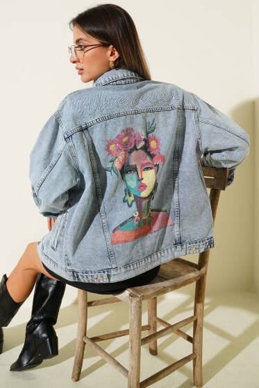 Arkası Baskılı Ceket Kot Mavisi - Kadın Giyim Modelleri