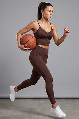 Arkası Çapraz Lastikli Crop Kahve - Sporcu Sütyeni 