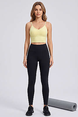 Arkası Çapraz Lastikli Crop Sarı - Sporcu Sütyeni 