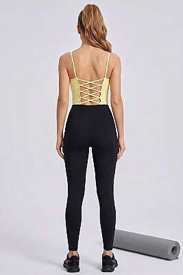 Arkası Çapraz Lastikli Crop Sarı - Sporcu Sütyeni 