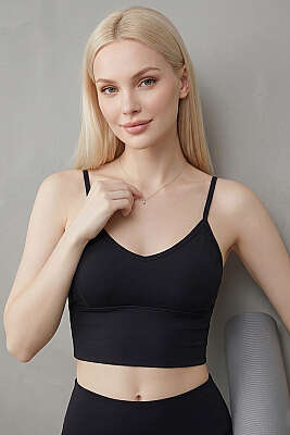 Arkası Çapraz Lastikli Crop Siyah - AURAFİT