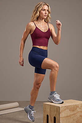 Arkası Çapraz Lastikli Crop Vişne - Sporcu Sütyeni 