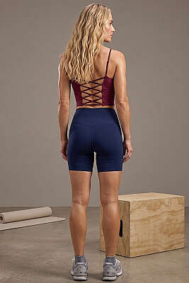 Arkası Çapraz Lastikli Crop Vişne - Sporcu Sütyeni 