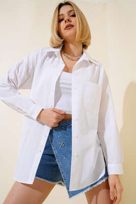 Arkası Düğmeli Gömlek Beyaz 