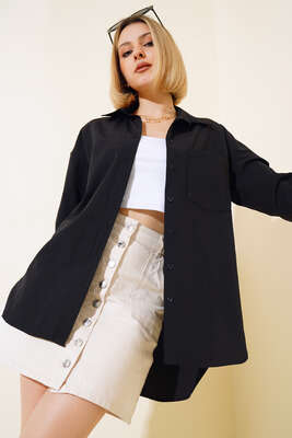 Arkası Düğmeli Gömlek Siyah - Kadın Giyim Modelleri