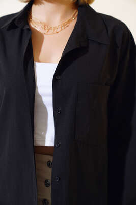 Arkası Düğmeli Gömlek Siyah - Kadın Giyim Modelleri