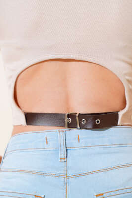 Arkası Kemerli Crop Bej - Kadın Giyim Modelleri