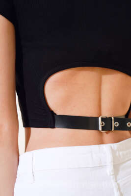 Arkası Kemerli Crop Siyah - Kadın Giyim Modelleri