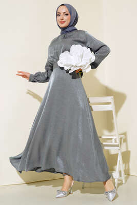 Arkası Kurdele Bağlamalı Etekli Takım Gri 