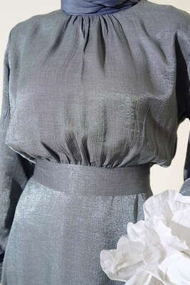 Arkası Kurdele Bağlamalı Etekli Takım Gri - İKİLİ TAKIM