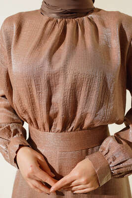 Arkası Kurdele Bağlamalı Etekli Takım Latte - İKİLİ TAKIM