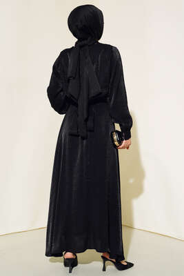 Arkası Kurdele Bağlamalı Etekli Takım Siyah - İKİLİ TAKIM