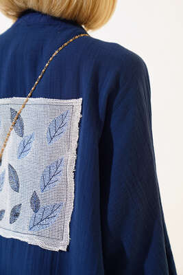 Arkası Nakış İşlemeli Kimono Lacivert - Thumbnail