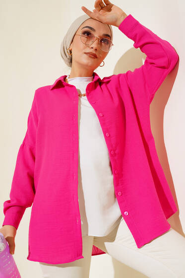 Arkası Pile Detaylı Gömlek Fuşya - Gömlek