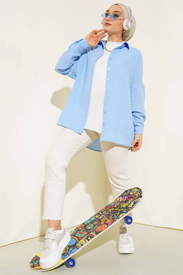 Arkası Pile Detaylı Gömlek Mavi - Gömlek