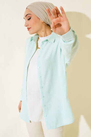 Arkası Pile Detaylı Gömlek Mint - Gömlek