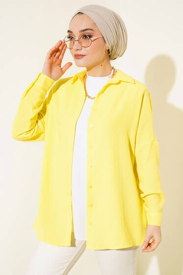 Arkası Pile Detaylı Gömlek Sarı - Gömlek