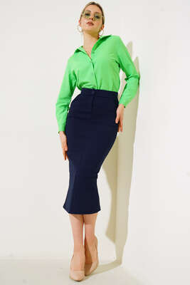 Arkası Plise Detaylı Basic Gömlek Fıstık Yeşili - Kadın Giyim Modelleri