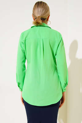 Arkası Plise Detaylı Basic Gömlek Fıstık Yeşili - Thumbnail