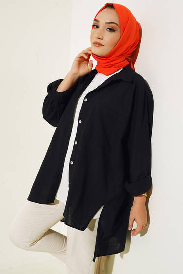 Arkası Uzun Yırtmaçlı Gömlek Siyah - Gömlek