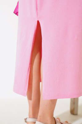 Arkası Yırtmaçlı Kısa Kol Elbise Pembe - Kadın Giyim Modelleri