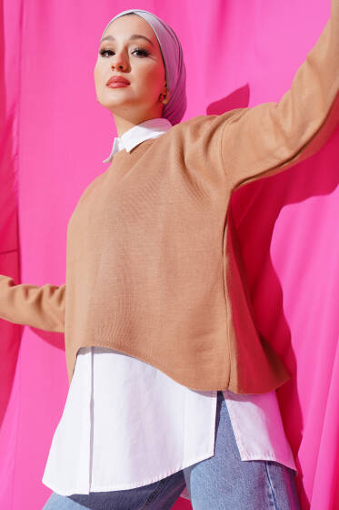 Arkası Zincirli Triko Kazak Büsküvi - Triko Kazak