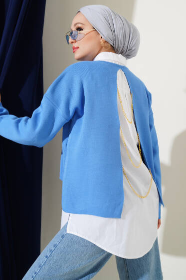 Arkası Zincirli Triko Kazak İndigo - Triko Kazak