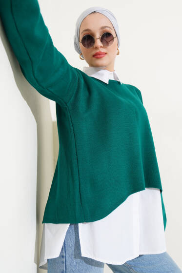 Arkası Zincirli Triko Kazak Zümrüt - Triko Kazak