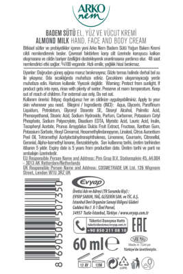 Arko Nem Badem Sütü Yoğun Bakım Kremi 60 ml - El Kremi
