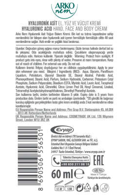 Arko Nem Hyaluronik Asit Yoğun Bakım Kremi 60 ml - El Kremi