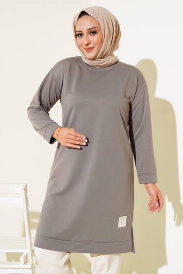 Arma Detay Büyük Beden Uzun Tunik Gri - Tunik