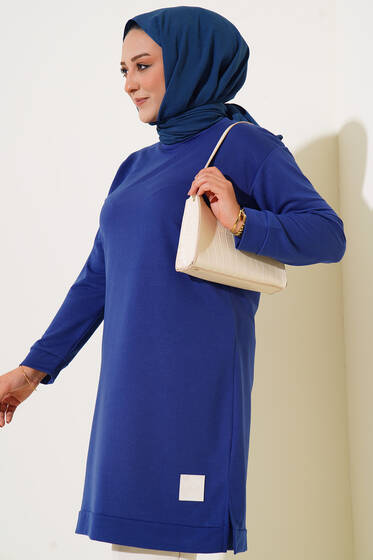 Arma Detay Büyük Beden Uzun Tunik İndigo - Tunik