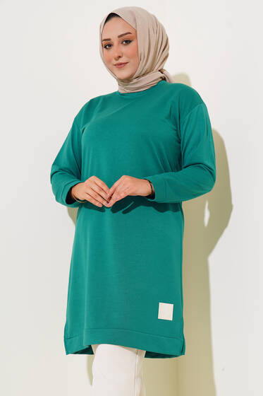 Arma Detay Büyük Beden Uzun Tunik Yeşil - Tunik