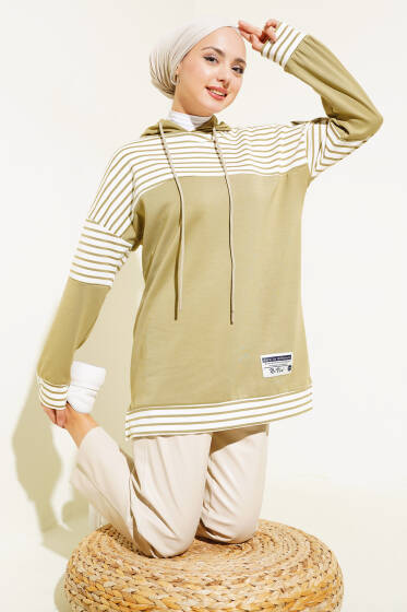 Arma Detaylı Çizgi Garnili Tunik Çağla Yeşili - Tunik