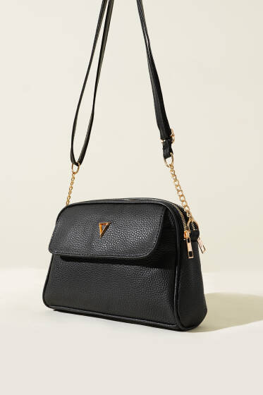 Arma Detaylı İki Bölmeli Çanta Siyah - Kol Çantası