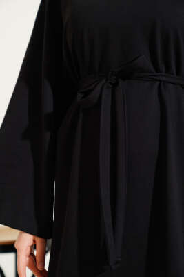 Arma Detaylı Kuşaklı Basic Elbise Siyah - Tesettür Elbise