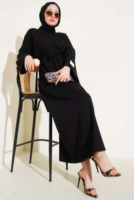 Arma Detaylı Kuşaklı Basic Elbise Siyah 