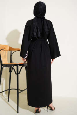 Arma Detaylı Kuşaklı Basic Elbise Siyah - Tesettür Elbise