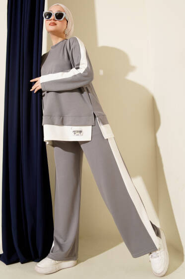 Arma Detaylı Loyşa Garnili İkili Takım Açık Gri - İkili Takım