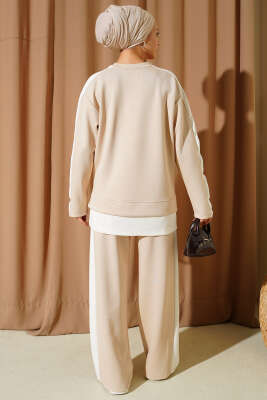 Arma Detaylı Loyşa Garnili İkili Takım Bej - İkili Takım